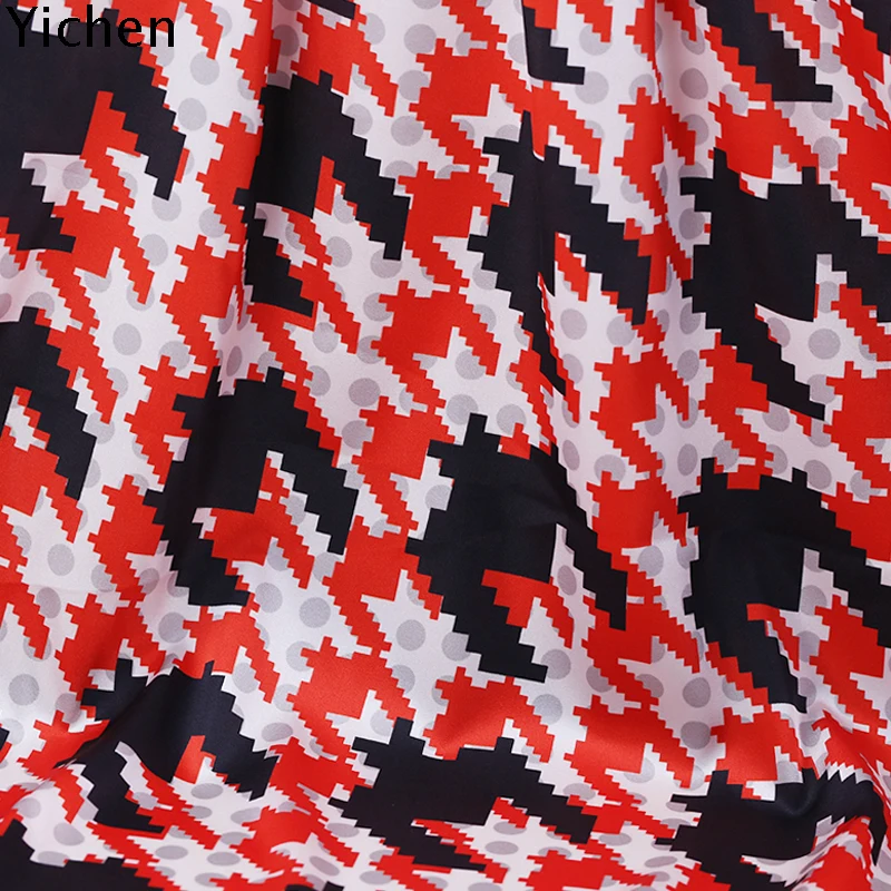 Красный черный сетки печати стрейч шелковый атлас Ткань 93% натуральный шелк 7% спандекс платье материал высокое качество