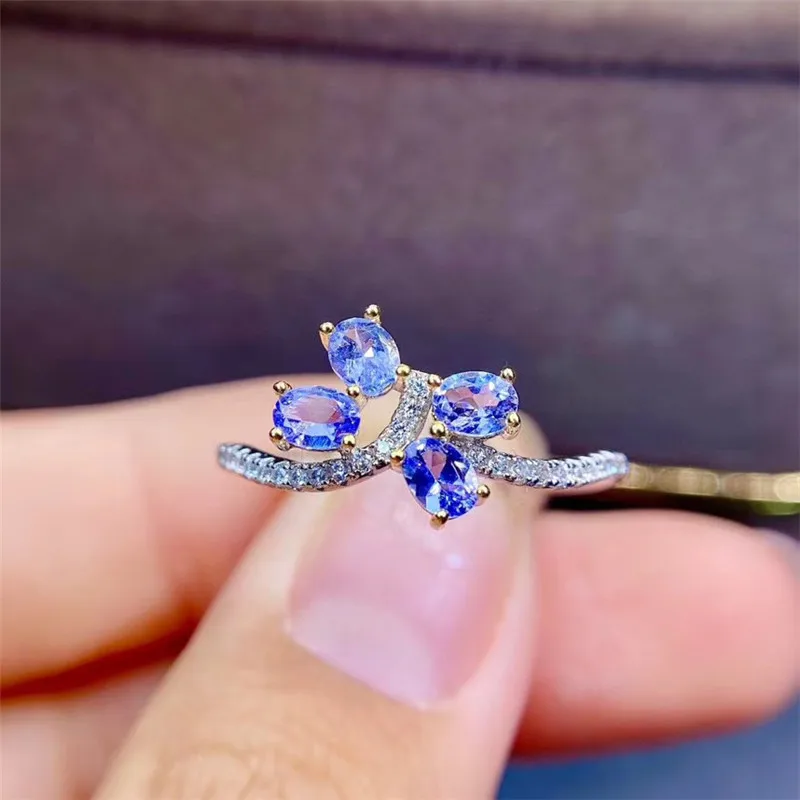 

Fashion tanzanite silver ring 3 mm * 4 mm natural VS tanzanite ring for girl solid 925 silver tanzanite engagement ring for lady