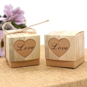 

50pcs/lot Heart Candy Box Home Decoration Storage Box with Burlap Twine Wedding Favors and Gifts Bag Party Supplies