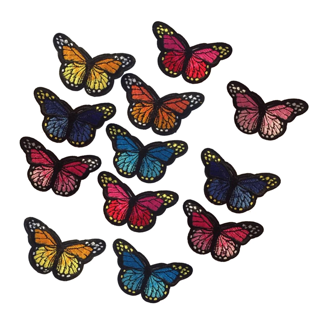12Pcs Butterfly Iron on Sew on Patches Embroidery Applique Patches for Jeans, Jackets, Clothing, Bags and so on