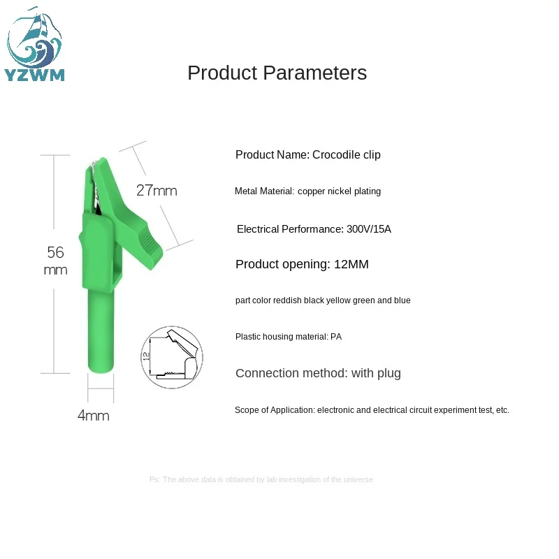 12mm Open Hole Copper High Current Fully Insulated Alligator Clip 15A / 300V Needs To Insert 4mm Banana Plug Connector alligator clips,test clip,test hooks clips