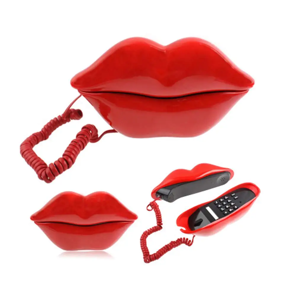 Lips telephone cute red mouth shape lip phone corded landline phones home office decor pink role play telephone gift artificial telephone ornament