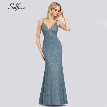 

Sexy Floral Lace Summer Party Dress For Women Elegant Double V Neck Spaghetti Strap Bodycon Mermaid Long Dress De Verano 2020