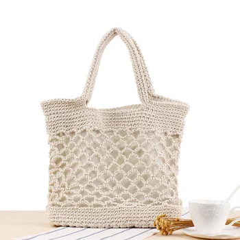 

New Solid Color Cotton Thread Hand Crochet Bag Ladies Fashion Portable Holiday Beach Straw Bags Bolsa Feminina Mochila Mujer
