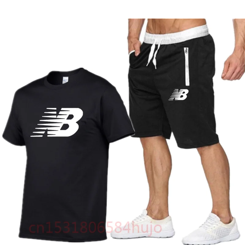 Camiseta de algodón puro con letras impresas para hombre, conjunto de pantalones cortos deportivos de alta calidad, para correr, 2021