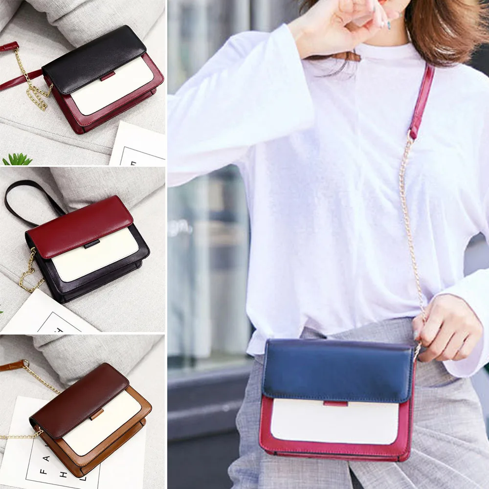 Fashion Quality Leather Patchwork Women Messenger Bag Female Chain Strap Shoulder Bag Small Criss-Cross Ladies' Flap Bag