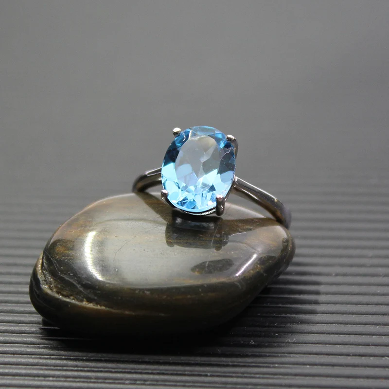 Модное простое предложение кольцо 8*10 мм 2ct Природный Голубой топаз кольцо для леди 925 серебро топаз кольцо лучший подарок для девочки
