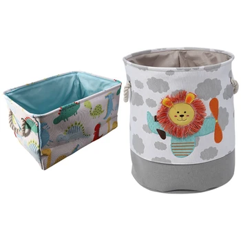 

1 Pcs Dinosaur Cartoon Canvas Storage Basket Folding Laundry & 1 Pcs Toilet Tissue Box Rack Storage Basket