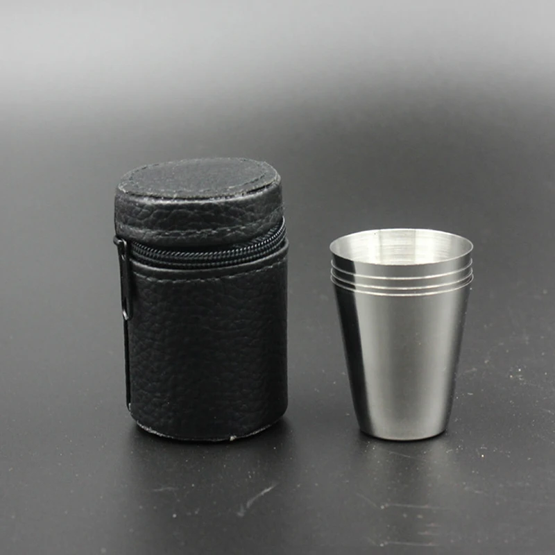 4pcs-lot-Cup-Leather-Sets-Outdoor-Portable-Stainless-Steel-Hip-Flask-Cup-30ML-70ML-Hip-Flask (2)