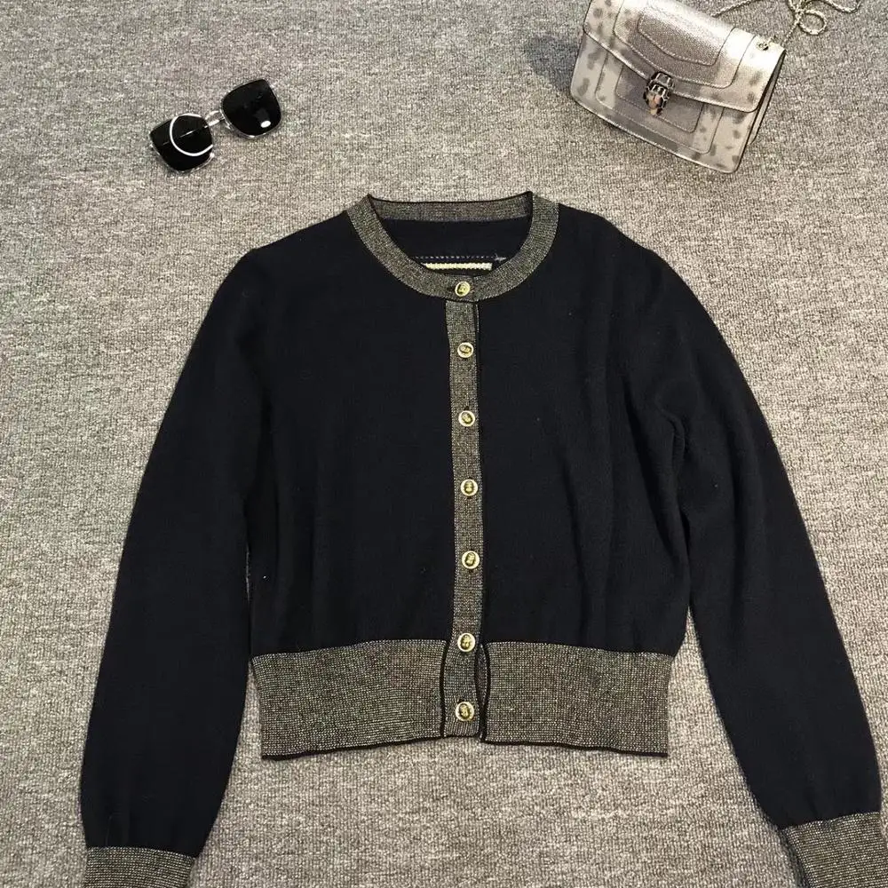 

Free shipping Cashmere Cardigan 2019 Runway Beetle button women Sweater