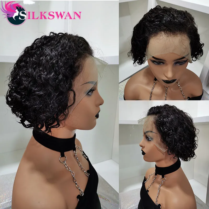 Silkswan волосы натуральный цвет кудрявые короткие стриженые парики 13*4 или 13*6 кружевные передние 8 дюймов 150 плотность бразильские человеческие волосы remy