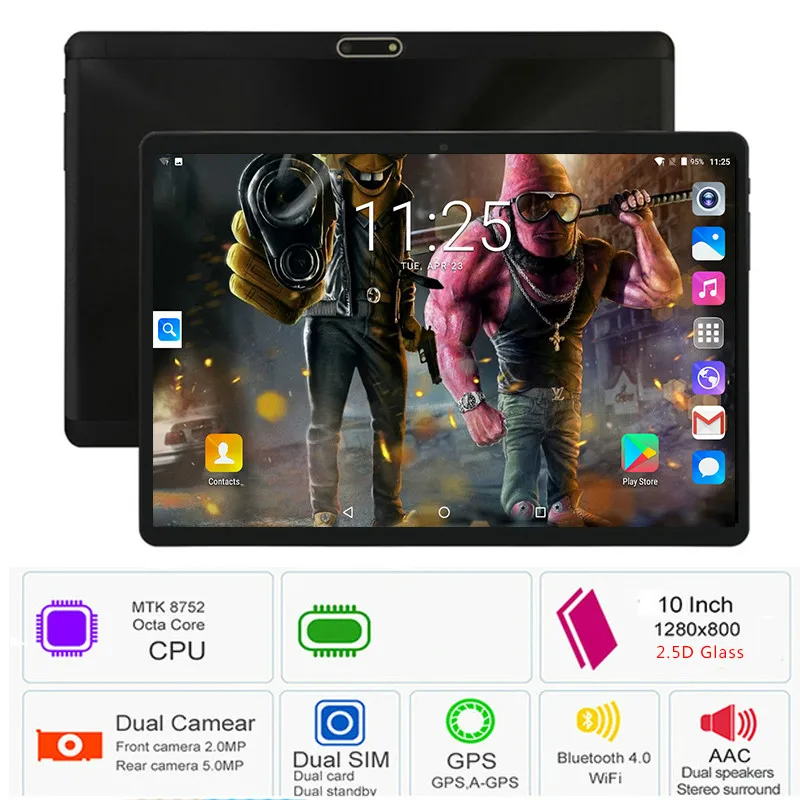 YAHU Android 8,0, четыре ядра, 10 дюймов, планшетный ПК, 6 ГБ ОЗУ, 128 Гб ПЗУ, 5 МП, wifi, gps, 4G LTE, 2.5D, закаленное стекло, ips, 1280*800, детский планшет