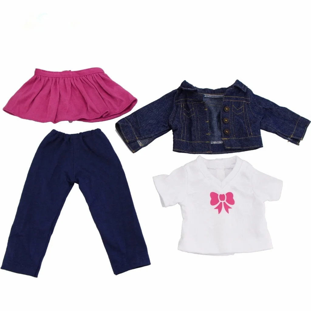 4pcs Jeans Suit Clothes For 18 inch  Doll Our Generation Doll Shirt Tops Outfits Jacket Trousers Pants Dress Skirt Shoes Accs