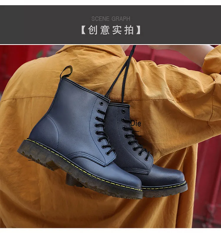 35-47 Genuine Leather Unisex Footwear Wear Mens Fashion Waterproof Martin Boots Winter Spring White Ankle Shoes Boots for Women
