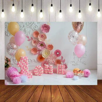 

Mehofond 1st Birthday Photography Background White Wall Balloon Paper Flower Child Baby Backdrop Photophone Photo Studio Props