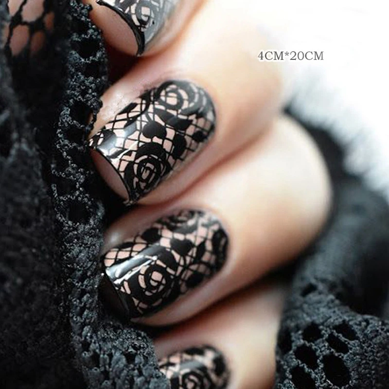 RBAN NAIL 10 шт./компл. черный кружевной переводной фольги для ногтей сексуальные Полные Обертывания Цветок Клей DIY Маникюр Инструменты для укладки