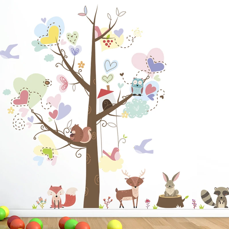 Monkey Tree Squirrel Deer Decorative Wall Stickers For Kids Room Home Decor Cartoon Animals Wall DIY PVC Mural Art Poster Decals