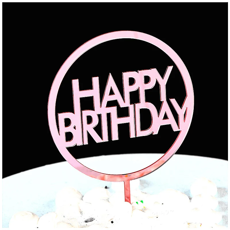 New Happy Birthday Cake Topper Acrylic Pink gold cupcake Toppers Kids First Name Wedding baking supplies | Дом и сад