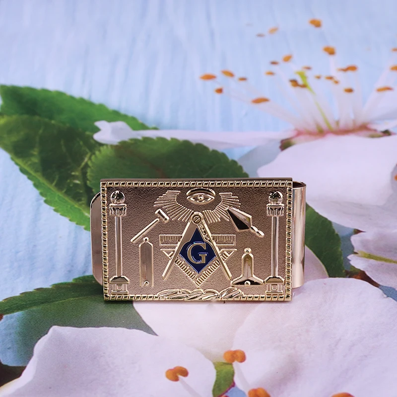 Gold tone Masonic money clip Freemasonry wallet fashion men accessory Mason jewelry