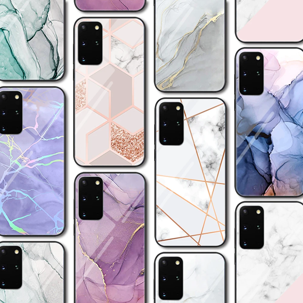 Мраморный стеклянный чехол для Samsung Galaxy S21 A51 S20 A50 A21S A12 A71 A70 S10 S9 S8 S10e A30 A20 Note 20 10 9 Ultra