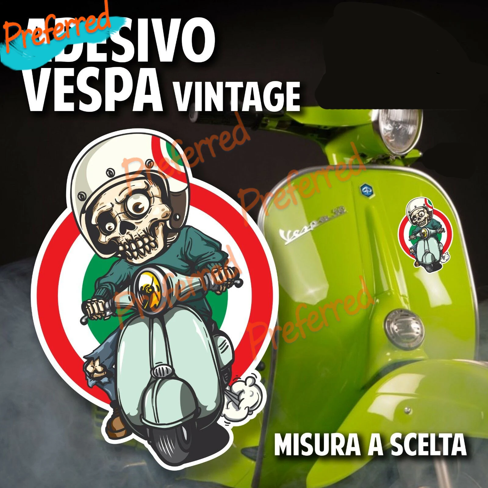 Adesivo Adesivo Vespa Skull Vintage Moto Scooter Piaggio Lambretta Gtx 125 250
