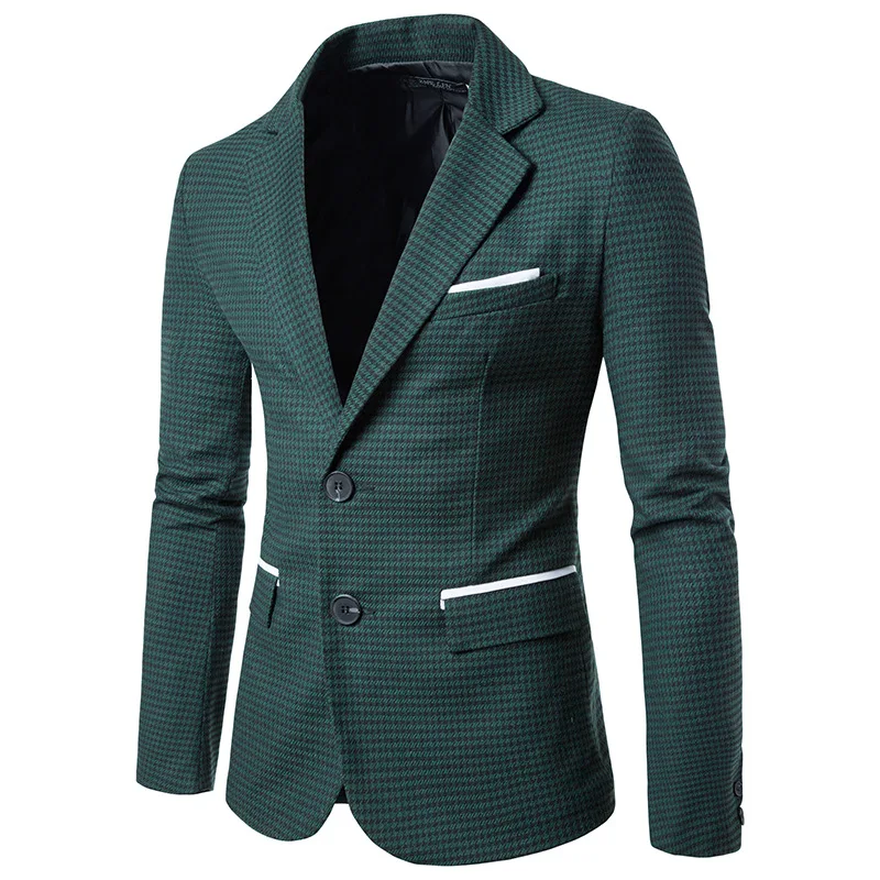 Diwish мужской весенний Повседневный клетчатый мужской костюм с принтом модное пальто с длинным рукавом Весенний белый деловой мужской пиджак - Цвет: Green