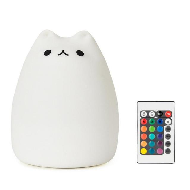 LED Night Light Silicone Remote Control Colorful Cat Night Lamp Kids Baby Bedroom Desktop Decor Ornaments USB Charge