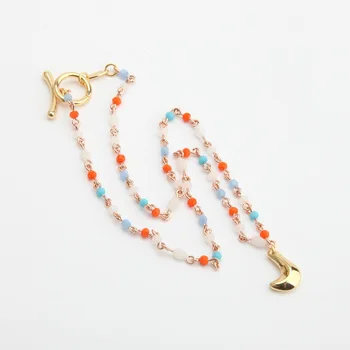 

Stylish minimalist color bead design necklace blend color chest chain necklace