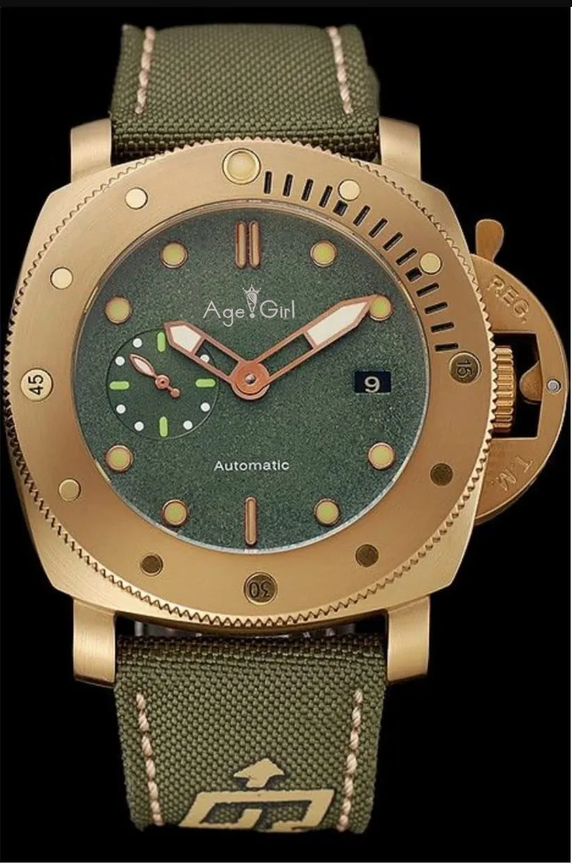 

Luxury Brand New Men Automatic Mechanical Sapphire Stainless Steel GMT Watches Green Canvas Leather Luminous 3 Days Yellow Gold