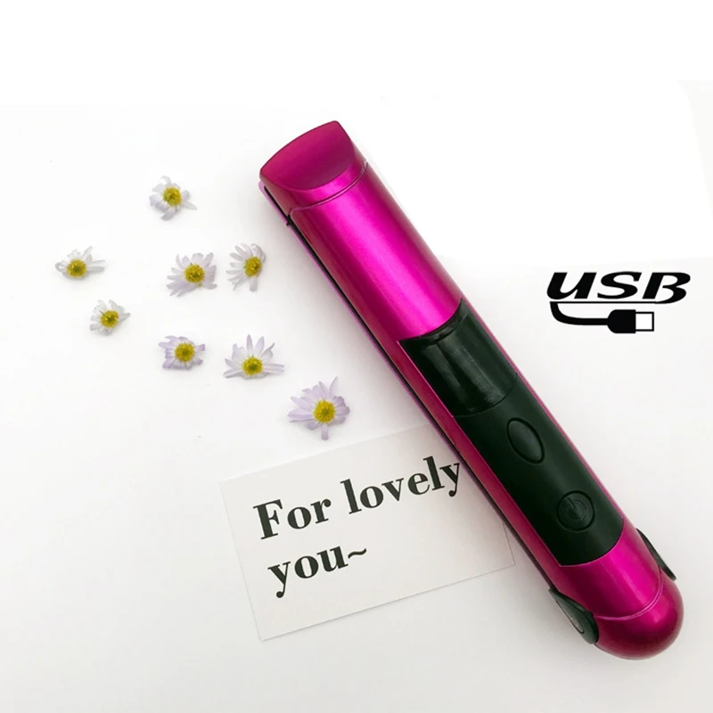 Лучшие предложения выпрямитель для волос щипцы для завивки Usb зарядка Led Wave Iron водонепроницаемый, розовый красный