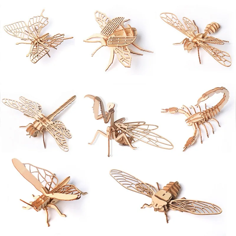 

Wooden Insects Animals 3D Puzzle Toy DIY Assembly Model Butterfly Honeybee Dragonfly Deetle Grasshopper Mantis Cicada Scorpion