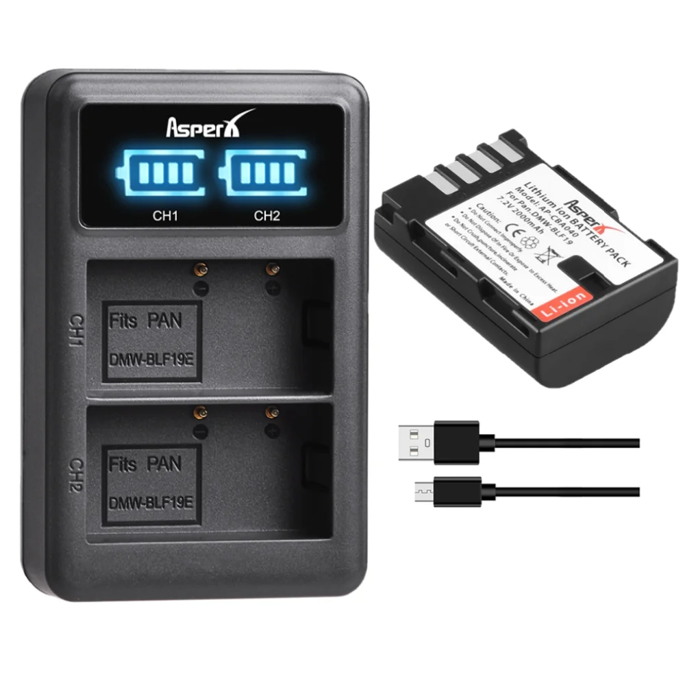 

DMW-BLF19 DMW BLF19E BLF19 BLF19PP Battery with LED Charger for Panasonic Lumix DC-G9, DC-GH5, DMC-GH4, DMC-GH3 G9 GH4 GH5