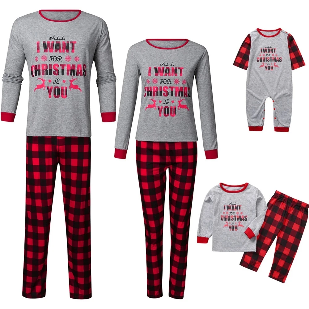 

Family Christmas Pajamas Sets Xmas Adult Father Mommy Daughter and Me Lattice Print Family Look Sleepwear Nightwear Clothes Suit