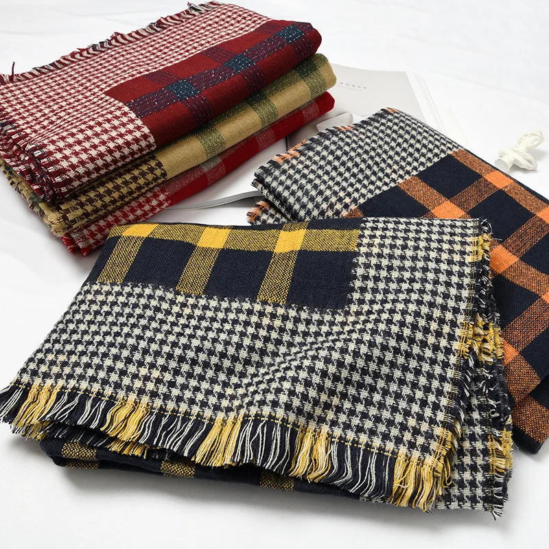 

2019 new double-sided houndstooth cashmere 70*200cm long warm woolen scarf female autumn and winter color versatile shawl
