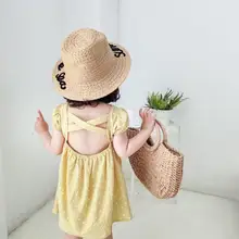 Новое Стильное платье в горошек для девочек, модные летние хлопковые платья с открытой спиной для девочек 1-6 лет, HJ256