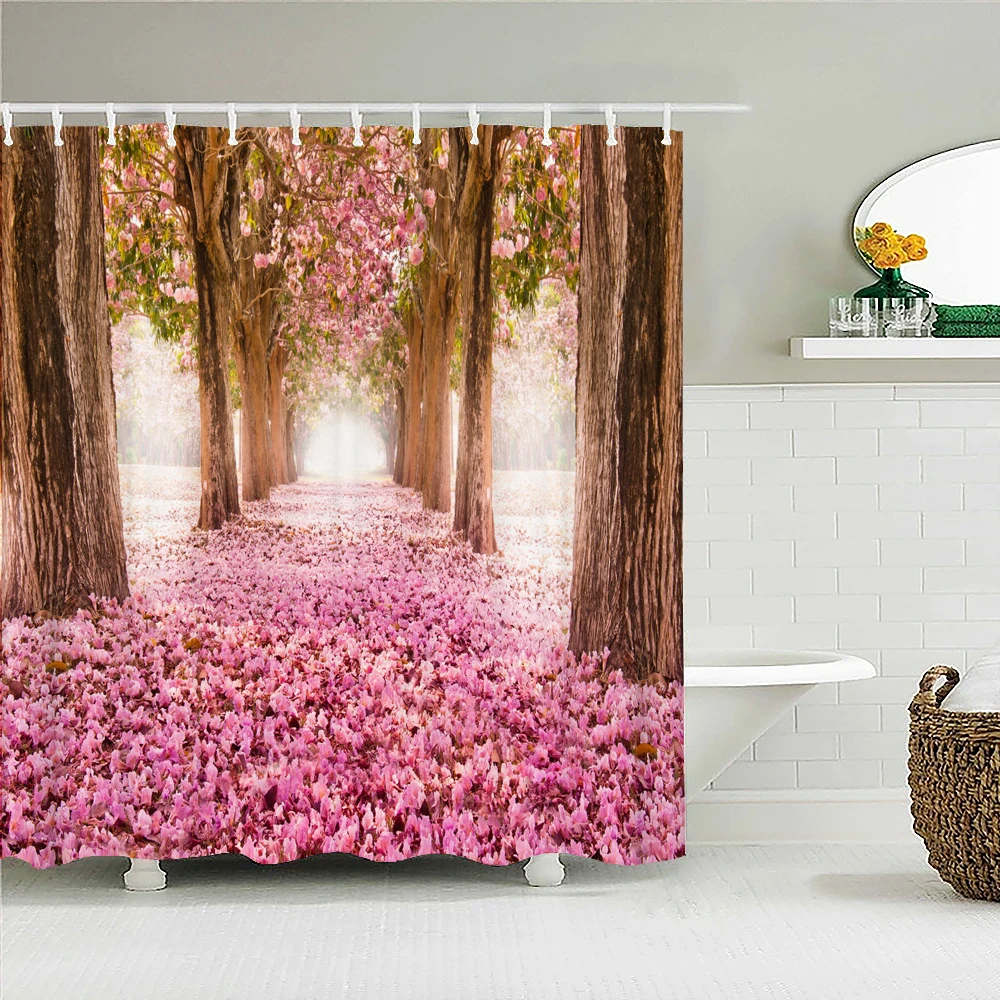 Forest Natural Scenery Shower Curtains 3d Printing Bath Curtains Polyester Washable Fabric With Hooks Home Decorative Screen