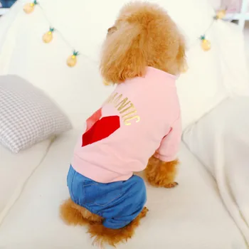 

Winter Warm Puppy Button Love Heart Tops Denim Pants Pet Dog Jacket Coat Cute Jumpsuit Uniform Outfit Clothes .