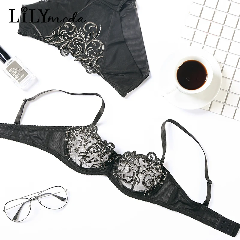 

Lilymoda New Women Sexy Transparent Lingerie Ultrathin Bra Brief Set Lace Embroidery Female Seamless Panties Underwear Brassiere