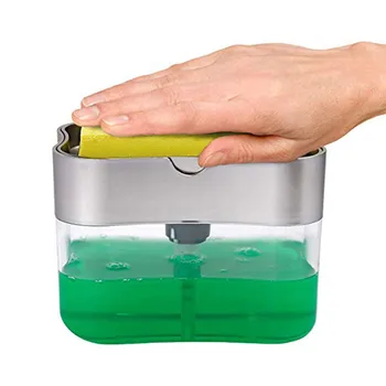 

2-in-1 Sponge Box With Soap Dispenser Double Layer Kitchen Plastic Soap Dispenser Sponge Scrubber Holder Case Rangement #LR3