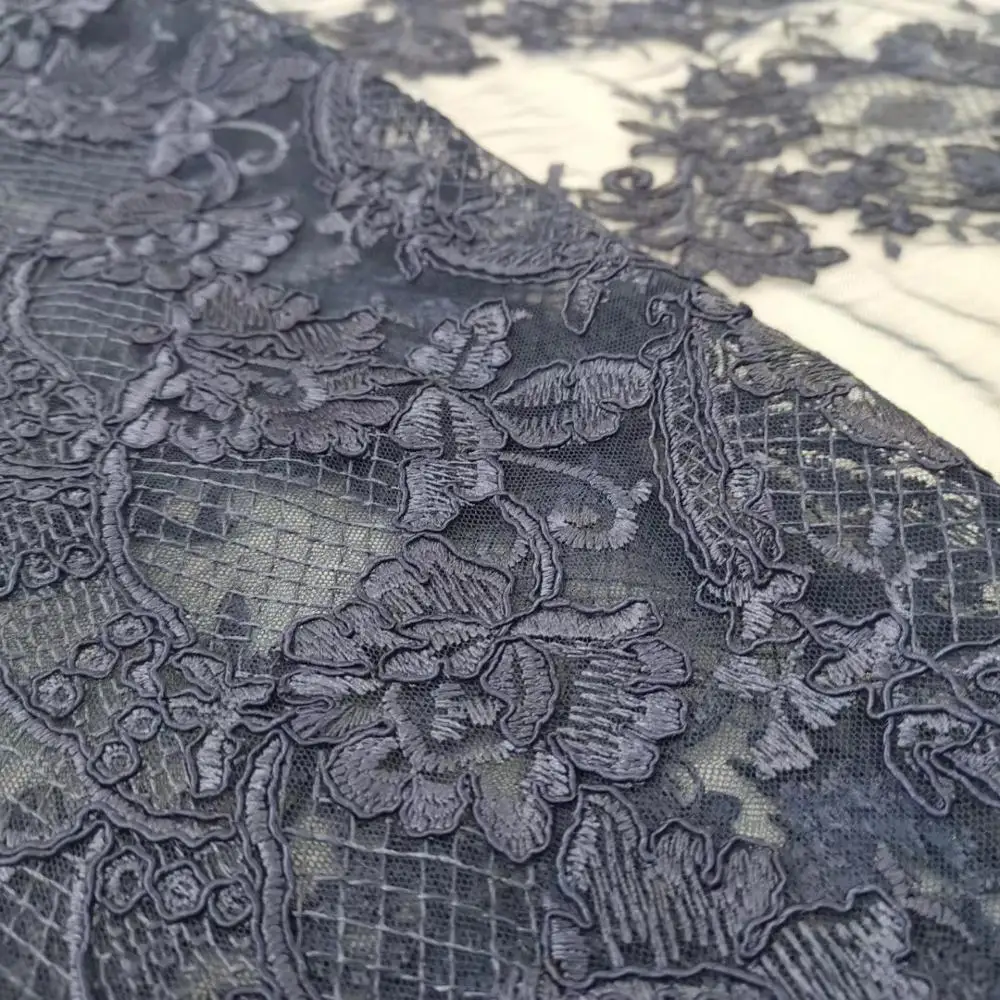 Тюль кружевной темно-синего цвета с вышивкой JOY-31025 5 лет | Дом и сад