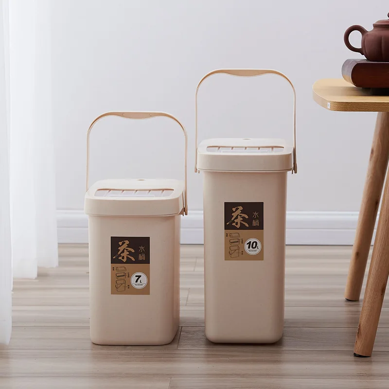 

Plastic Tea Leaf Bucket Tea Bucket Office Tea Room Hand Garbage Can with Lid Filter Drainage Tea Leaf