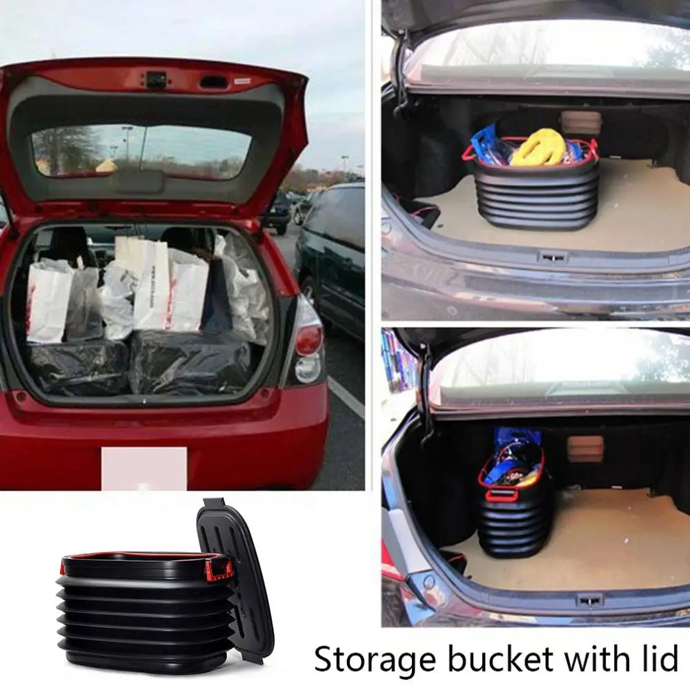

40L Compartment Folding Telescopic Trash Can Bucket Storage Bucket Fourth Generation Black With Lid Storage Bucket
