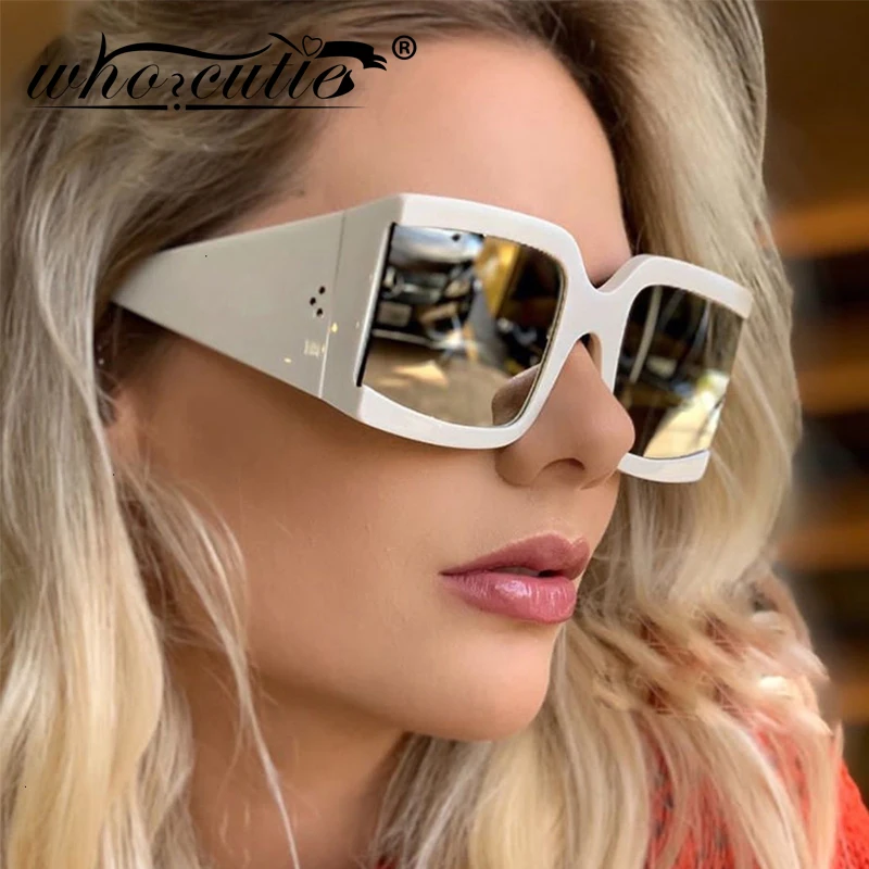 46588 Square Oversized One Lens Sunglasses Retro Men Women Fashion Shades UV400 Vintage Glasses, C2Gold-Tea