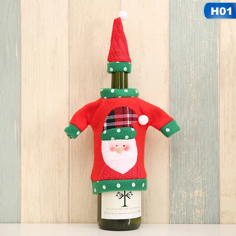 Рождественская бутылка вина крышка шляпа ткань для крышки бутылки рождественские украшения, Санта Клаус бутылки вина сумки - Цвет: 01