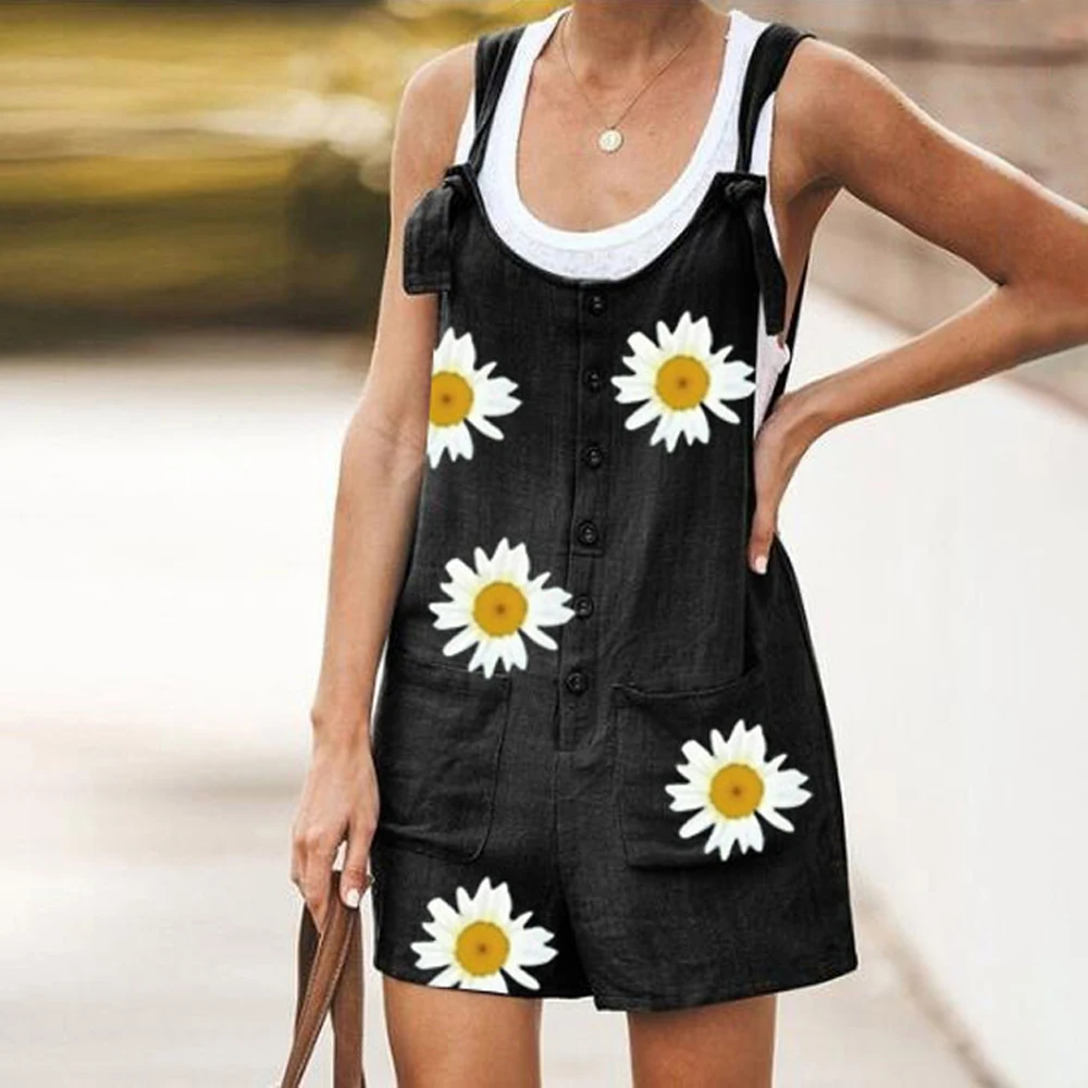 CYSINCOS Cotton Linen Rompers Summer Women Daisy Print Casual Overalls Comfort Flower Short Jumpsuits Wrapped Strapless Playsuit CYSINCOS Cotton Linen Rompers Summer Women Daisy Print Casual Overalls Comfort Flower Short Jumpsuits Wrapped Strapless Playsuit