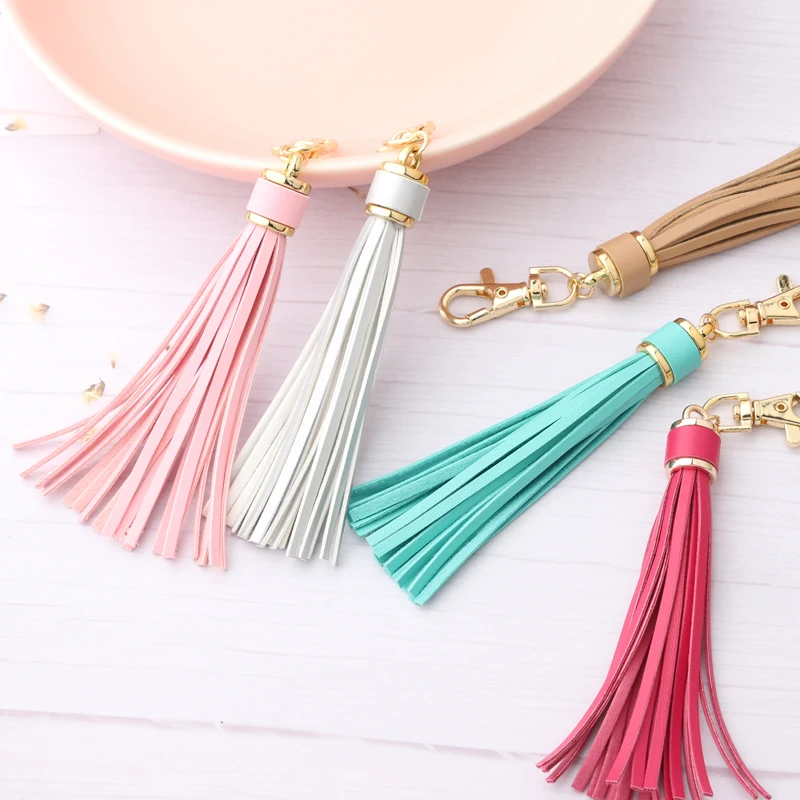 Cute Bag Accessory Tassel Key Chain PU Leather Tassels KeyRing