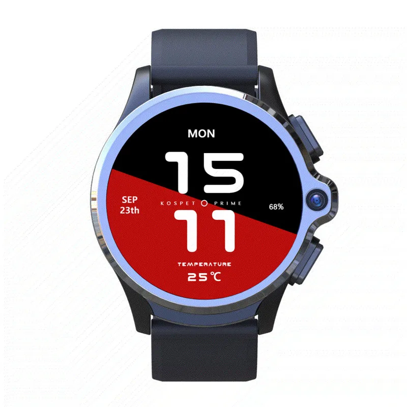 black Silicone Смарт-часы KOSPET Prime, Android Phone, 1,6 дюймов, мАч, батарея, двойная камера, для лица, ID, unclok, wifi, Bluetooth, Смарт-часы, мужские gps карты - Цвет: black Silicone