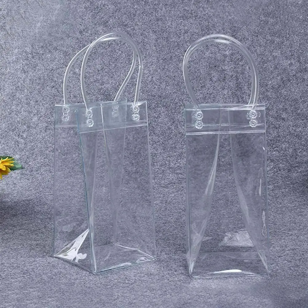 PVC Anti-leakage Transparent Refrigerated Champagne Red Wine Bottle Ice Tote Bag Picnic Food Cooler Box Tote Storage Ice Bags