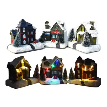 

Christmas Cabin Tiny Scene Snow Hamlet Houses Building Luminous Figurines For Kids Gifts Tabletop Ornaments Holiday Decor