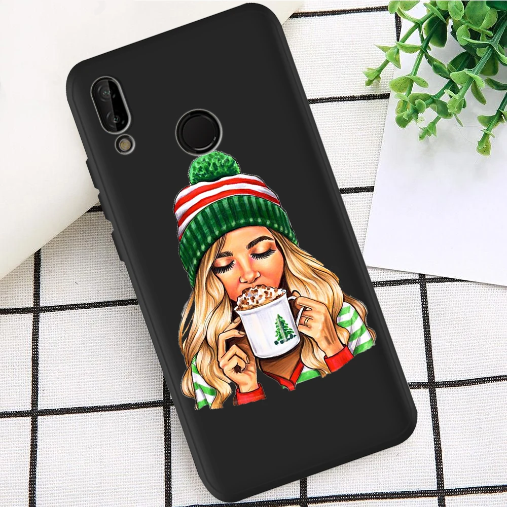 Для девушек, для женщин, модный Рождественский костюм для huawei P8 P10 P20 P30 Коврики 10 20 Honor 8 8X 9X 8C 9 V20 30 10 Lite Plus Pro чехол etui
